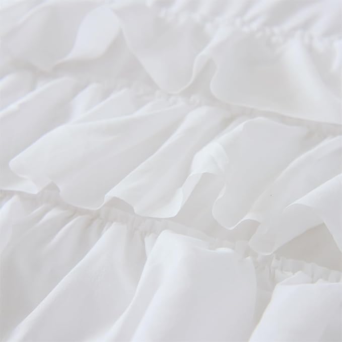 Holawakaka White Waterfall Ruffle Comforter Set Twin Size Multi-Layers Ruffled Shabby Chic 3PCS Bedding Set for Girls Women