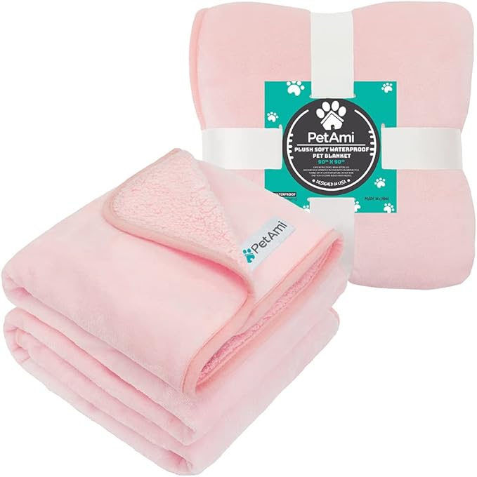 PetAmi Waterproof Dog Blanket for Extra Large Dogs, Pee Proof Pet Blanket for Bed Couch, Reversible Water Proof Blanket for Puppy Indoor Cat, Soft Dog Crate Cover Washable, Queen 90x90 Pink
