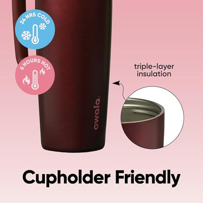 Owala SmoothSip Slider Stainless Steel Insulated Travel Mug with handle, 100% Leak Proof, For Hot and Cold Drinks, Travel Friendly with Sliding Lock Lid, 12oz, BPA Free, Leak Proof, Black Cherry
