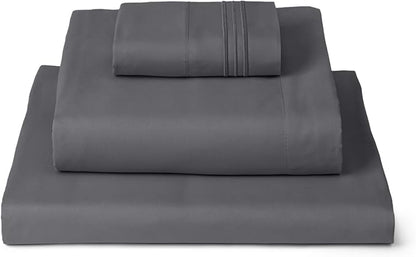 Mellanni Twin Sheets Set - 3 PC Iconic Collection Bedding - Hotel Luxury, Extra Soft, Cooling Bed Sheets - Wrinkle, Fade, Stain Resistant (Twin, Gray)