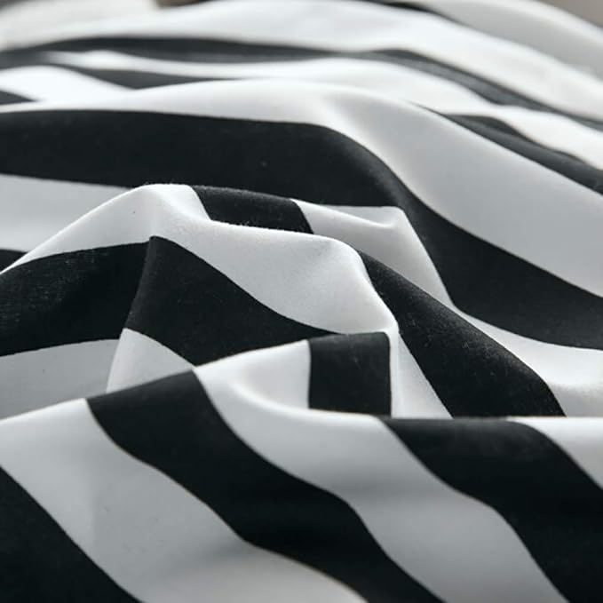 KAREVER White and Black Stripes Comforter Set Twin Women Bedding Set Soft Durable White Striated Bedding Set Black Stripes Ticking Quilts Hotel Quality Comforter Set Girls White Black Stripes Bed Set