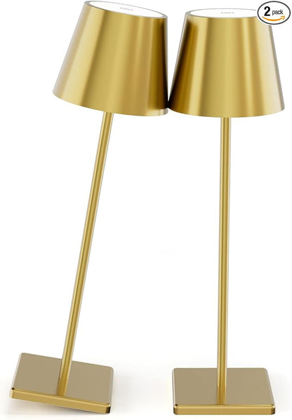 2 Pack Gold Cordless Table Lamp, 5500mAh Battery Powered Table Light Brass, 3 Color Temperatures Stepless Dimmable Rechargeable Table Lamps for Outdoor Restaurant Bedroom 2 Pack
