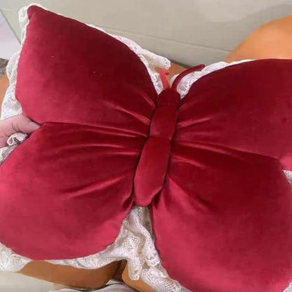 Butterfly Throw Pillow, Butterfly Shaped Decorative Pillow for Sofa Couch Bed, Plush Velvet Lumbar Support Cushion for Office Chair & Car Seat (Red)
