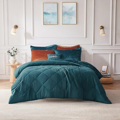 Intelligent Design King Comforter Set, Velvet Comforter Set , Luxury Diamond Quilting Comforter Set, Fluffy Comforter Bed Set with Decorative Pillowand 2 Shams, 4 Piece Teal, King/ Cal King