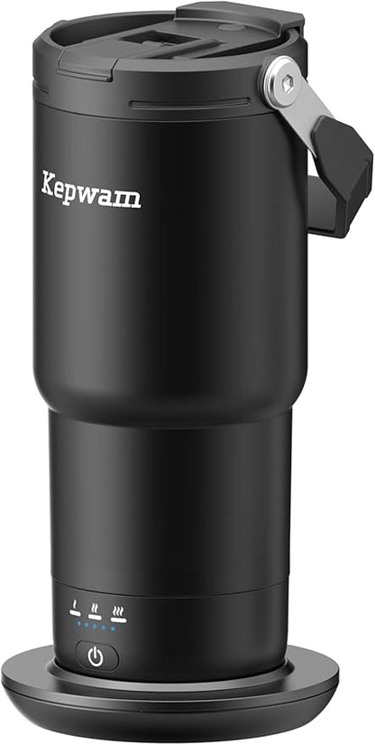 Kepwam T3 Self-Heating Travel Mug 20oz, Temperature-Controlled Coffee Warmer Mug, Smart Travel Coffee Mug Keep Coffee Drinks Hot, Heated Mug Great for Driver Outdoor Fits Car Cup Holders