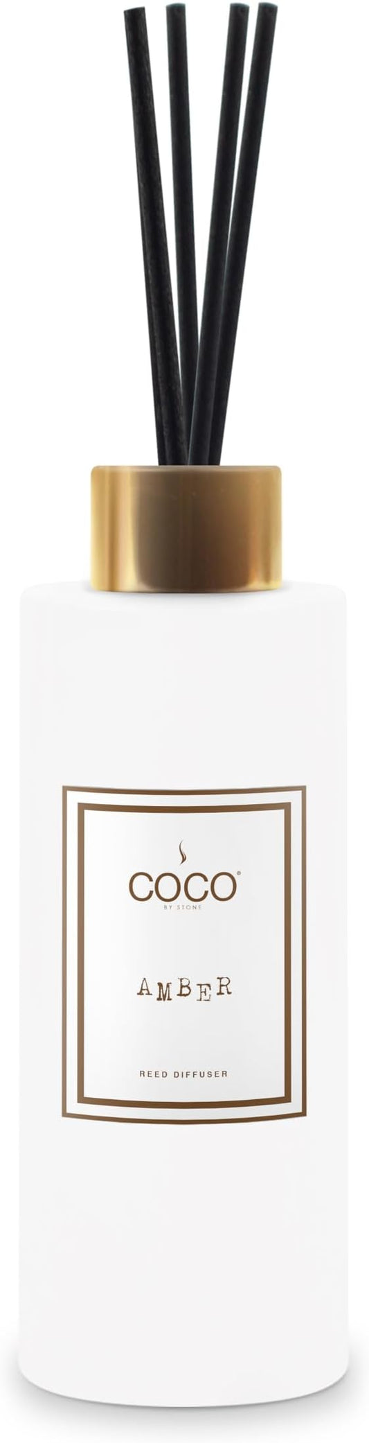 COCO by Stone 5oz Reed Diffuser (Amber) Luxury Scented Oil Diffuser Aromatherapy, Reed Diffusers for Home, Diffusing Oil Fragrance,Fragrance Products, Reed Diffusers for Home, Vegan