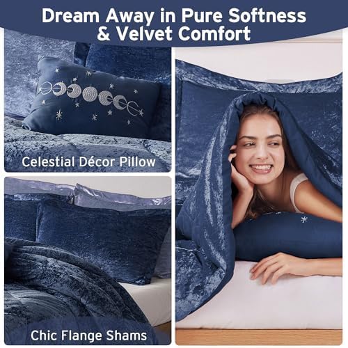 Intelligent Design King Comforter Set, Velvet Comforter Set , Luxury Diamond Quilting Comforter Set, Fluffy Comforter Bed Set with Decorative Pillowand 2 Shams, 4 Piece Navy, King/ Cal King