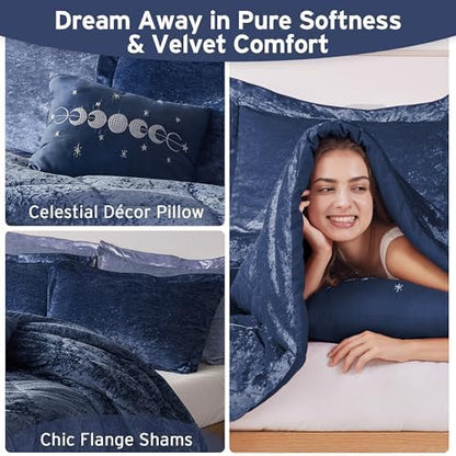 Intelligent Design Twin Comforter Set, Velvet Comforter Set , Luxury Diamond Quilting Comforter Set, Fluffy Comforter Bed Set with Decorative Pillowand 1 Sham, 3 Piece Navy, Twin/Twin XL