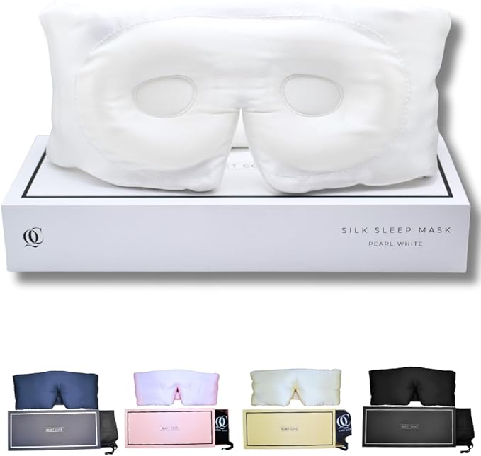3D Silk Sleep Mask, Sleep Longer in Total Darkness and Comfort, Total Blackout Liner Blocks Light, Lightweight, 100% Silk 22 Momme, Foam Countour Does Not Crush Eyelashes (Pearl White)