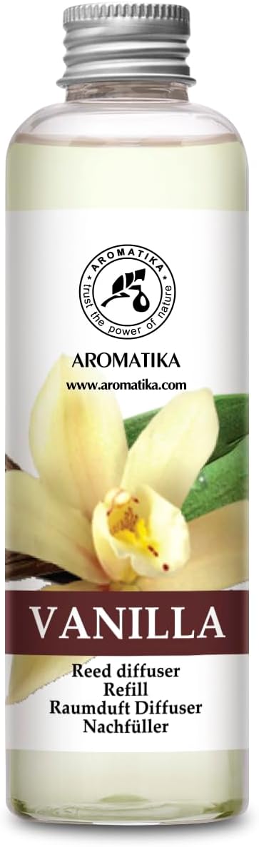 Vanilla Diffuser Refill w/Natural Essential Vanilla Oil 6.8 Fl Oz - Intensive - Fresh & Long Lasting Fragrance - Reed Diffuser Oil Refill Vanilla - for Aromatherapy - SPA - Home - Office - Fitness