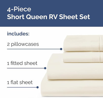 Short Queen RV Size 4 Piece Sheet Set - Comfy Breathable & Cooling Bed Sheets Set - Hotel Luxury Bedding for Women, Men, Kids, Teens, Boys & Girls - Deep Pockets & Ultra-Soft - Oeko-Tex - Off White