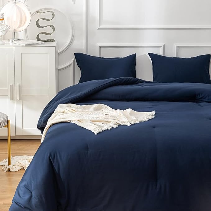KAREVER Solid Navy Comforter Twin Navy Blue Bedding Set Kids Soft Bedding Quilt Set Teens Breathable Durable Blanket