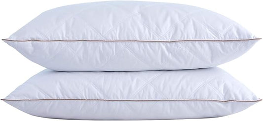 puredown® Goose Feathers and Down Pillow with Diamond Quilting with 100% Cotton Cover, Pack of 2, King Size