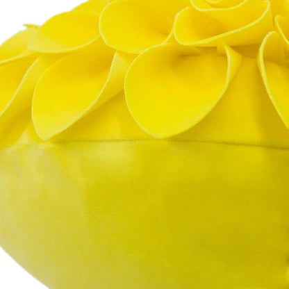 JWH Handmade 3D Flower Pillow Cover Decorative Round Throw Cushion Case Velvet Dahlia Floral Accent for Farmhouse Bed Couch Bedroom Decor 12x12 Inch Bright Yellow