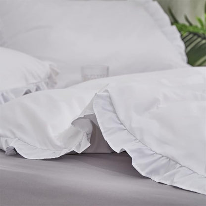 CLOTHKNOW White Ruffles California King Comforter Sets Farmhouse Bedding Comforter Sets Shabby Chic Comforter Vintage Rustic Comforters