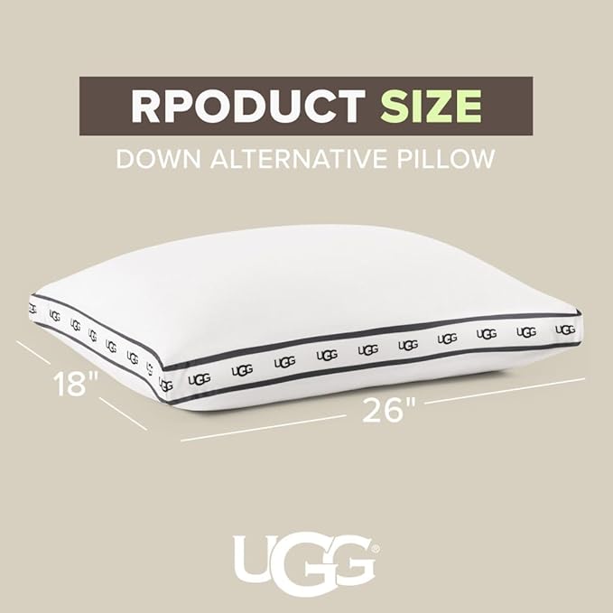 UGG Standard Bed Pillow – Plush Down Alternative Pillow, Soft & Breathable Medium Firm Sleeping Pillows, Premium Luxury Home Decor Hypoallergenic Pillow for Bed, White, 18” x 26” (Devon)