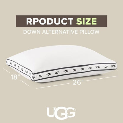 UGG Standard Bed Pillow – Plush Down Alternative Pillow, Soft & Breathable Medium Firm Sleeping Pillows, Premium Luxury Home Decor Hypoallergenic Pillow for Bed, White, 18” x 26” (Devon)