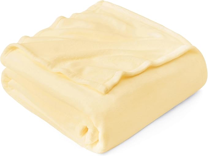 Hansleep Fleece Cream Yellow Twin Blanket, Super Soft Flannel Fuzzy Plush Cozy Blanket for All Seasons, Cream Yellow, Twin 60x80 Inches