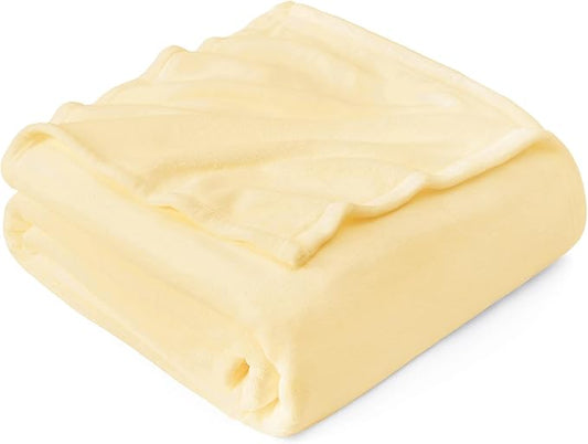 Hansleep Fleece Cream Yellow Twin Blanket, Super Soft Flannel Fuzzy Plush Cozy Blanket for All Seasons, Cream Yellow, Twin 60x80 Inches