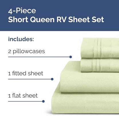 Short Queen RV Size 4 Piece Sheet Set - Comfy Breathable & Cooling Bed Sheets Set - Hotel Luxury Bedding for Women, Men, Kids, Teens, Boys & Girls - Deep Pockets, Soft - Oeko-Tex - Light Sage Green