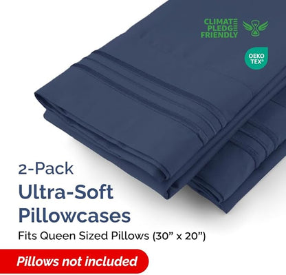 Queen Pillow Cases Set of 2 - Ultra Soft Hotel Quality Pillowcase Covers - Comfy, Cozy & Wrinkle Free - Shrinkage, Stain & Fade Resistant - Machine Washable Pillow Protectors - 2 Piece Set - Navy Blue