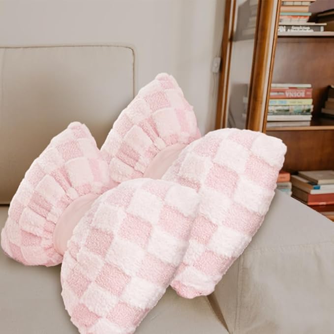 2 Pcs Pink Bow Pillow Big Bow Shaped Cushion Plush Car Lumbar Pillow Aesthetic Home Decor Throw Pillows for Room Bed Sofa Couch Decor