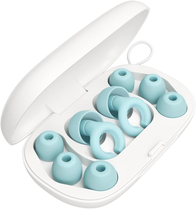 Hush Hoops Ear Plugs, Ultra-Soft Reusable Noise Reducing Earplugs with Horseshoe Shape for Comfort, 4 Tip Sizes for Customizable Fit, 17dB (NRR) Noise Reduction Rating, Teal, 1 Pair with Travel Case