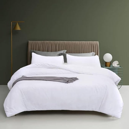 Houseri Fluffy Plain White Bedding Comforter Set - Queen Size Puffy Lightweight Soft Solid Color Bed Quilts - Cozy Women Men Girls Boys Pure White Hotel Dorm Comforter Set