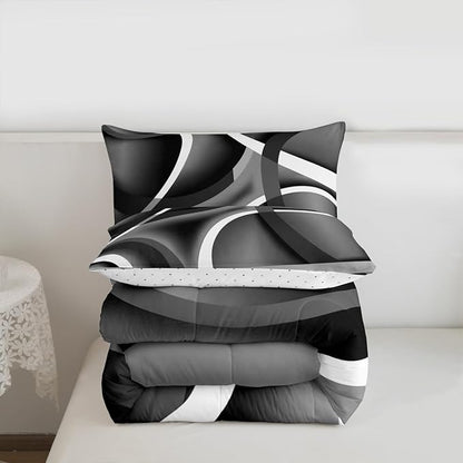 Castle Fairy Circle Geometric Comforter Set Gray Black Swirls Bedding Set for Kids Girls Women Adults Abstract Stripes Comforter Retro Style Quilted Duvet Set Bedroom Collection Twin Size 2Pcs