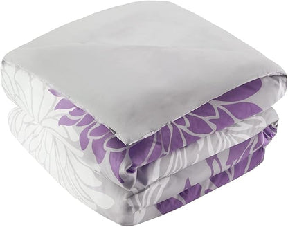 Comfort Spaces Enya Comforter Set-Modern Floral Design All Season Down Alternative Bedding, Matching Shams, Bedskirt, Decorative Pillows, Queen (90"x90"), Purple