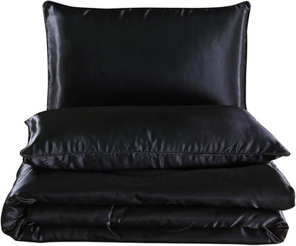 NTBED Silky Satin Comforter Set King Black, Soft Lightweight Microfiber Luxury Sexy Quilted Bedding Sets with 2 Matching Pillow Covers for Summer Spring Autumn