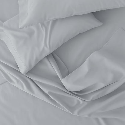 Peru Pima 415 Thread Count Percal Full Sheet Set - 100% Peruvian Pima Cotton, 4 Piece (Flat, Fitted, 2 Pillowcases) - Cooling, Crisp, Deep Pocket, Hotel Quality Bedding - Slate