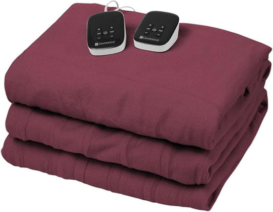 OakRidge Digital Comfort Fleece Heated Queen Blanket - Burgundy, 100% Polyester, Machine Washable, Oeko-TEX Certified, Perfect for Warm Nights, Controlled Heat Settings