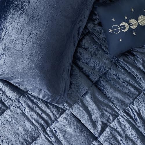 Intelligent Design King Comforter Set, Velvet Comforter Set , Luxury Diamond Quilting Comforter Set, Fluffy Comforter Bed Set with Decorative Pillowand 2 Shams, 4 Piece Navy, King/ Cal King