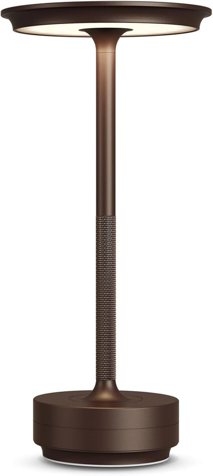 Rechargeable Cordless Table Lamps, 5000mAh Portable LED Table Light, 3 Color Stepless Dimming Battery Powered Metal Table Lamp for Outdoor Patio/Bedroom/Restaurant.(Brown)