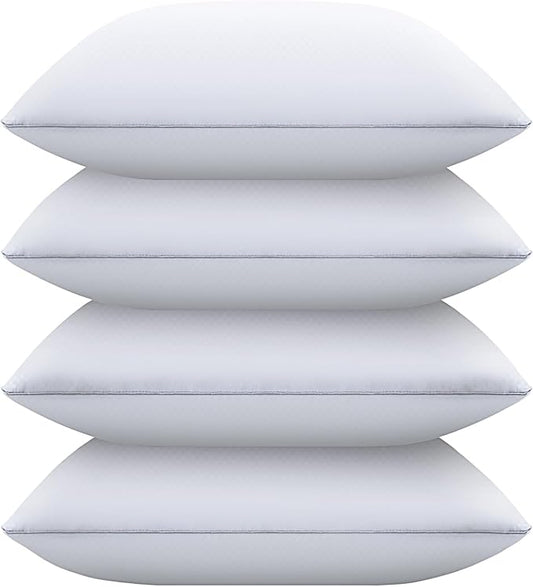 Bed Pillows for Sleeping Queen Size Set of 4, Down Alternative Filling, Fluff by Patting Pillows for Back, Stomach or Side Sleepers