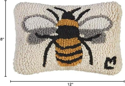 Chandler 4 Corners Artist-Designed Bumblebee Hand-Hooked Wool Decorative Petite Throw Pillow (8 in x 12 in) Garden Pillow for Couches & Beds - Low Maintenance Nature, Garden Honey Bee Home Décor