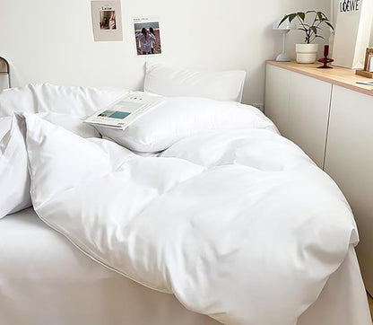 Houseri Fluffy Plain White Bedding Comforter Set - Queen Size Puffy Lightweight Soft Solid Color Bed Quilts - Cozy Women Men Girls Boys Pure White Hotel Dorm Comforter Set