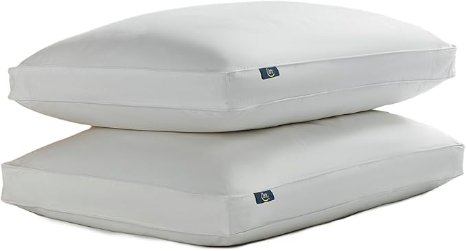 Serta 233 Thread Count White Goose Feather Down Fiber Pillows with Gusseted Supportive Jumbo Size Pillows Set of 2 Pack 100% Cotton Hotel Collection Bed Pillow for Side Sleeper