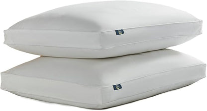 Serta 233 Thread Count White Goose Feather Down Fiber Pillows with Gusseted Supportive Jumbo Size Pillows Set of 2 Pack 100% Cotton Hotel Collection Bed Pillow for Side Sleeper