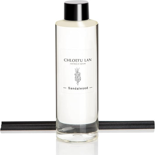 Chloefu LAN Sandalwood Essential Oil Scented Diffuser Oil 200ml/6.76 fl oz for Home, Scented Oils Diffuser Refill, Diffuser Sticks, Bathroom Diffuser, Best for Aromatherapy, SPA and Home, 0% Alcohol