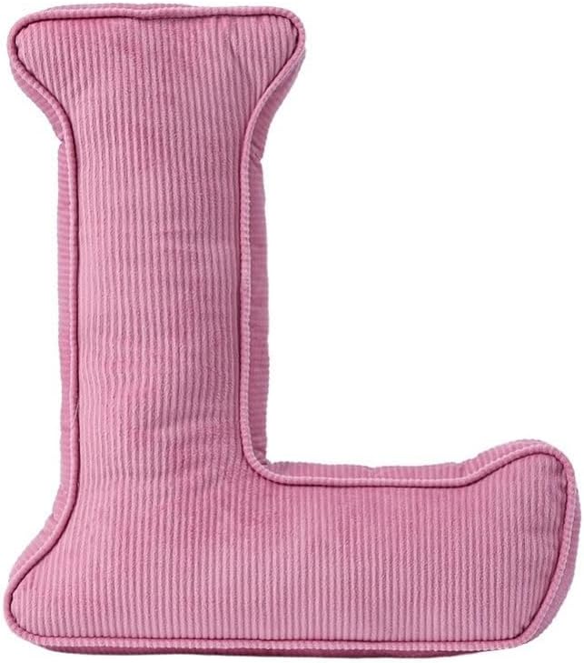 Pink Letter Plush Pillow, Letter Hugging Throw Pillows, Decorative Corduroy Initial Letter Shaped Throw Pillows, Letter Pillows English Alphabet A to Z for Sofa Bedroom Living Room Decor (L)