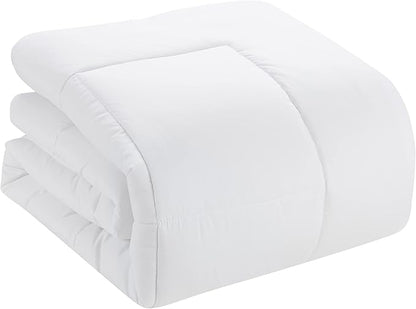 Sweet Home Collection 5 Piece Comforter Set Bag Solid Color All Season Soft Down Alternative Blanket & Luxurious Microfiber Bed Sheets, White, Twin