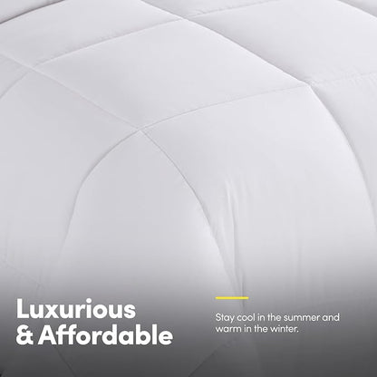 Sweet Home Collection 7 Piece Comforter Set Bag Solid Color All Season Soft Down Alternative Blanket & Luxurious Microfiber Bed Sheets, White, Queen