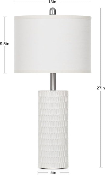 27" Ceramic Table Lamp, Farmhouse Table Lamp for Living Room, White Lamp for Bedroom, Night Stand, Modern Bedside Lamp Set of 2, End Table Lamps, White(2 Bulbs Included)