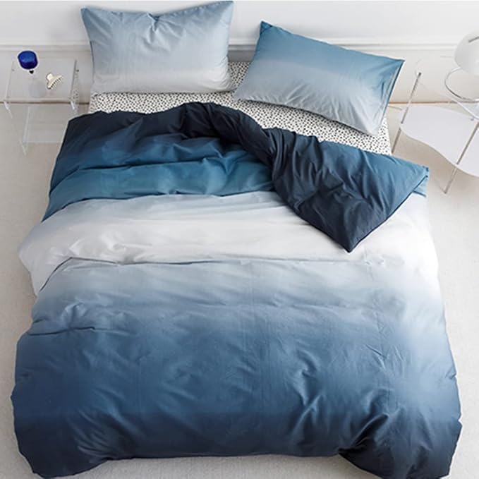 CLOTHKNOW Blue White Comforter Set Twin Blue Gradient Bedding Comforter Sets with 2 x Pillow Cases Soft All Season Comforter