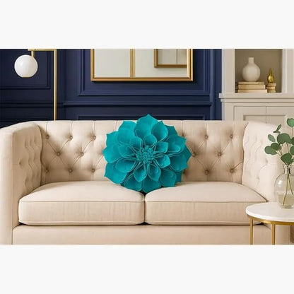 Fennco Styles Handmade 3D Heart-Shaped Petals Flower Decorative Filled Throw Pillow 13" Round - Teal Floral Pillow for Couch, Home Décor and Holiday, Housewarming Gift