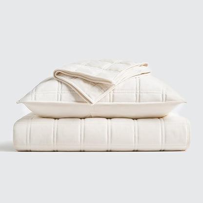 EVERGRACE 3 Pieces Luxurious Velvet Quilt Queen Size, Ultra Soft Bedspread Coverlet Set, Double Box Stitch Lightweight Velvet Comforter for All Season with 2 Shams, Cream White, 92"x96"