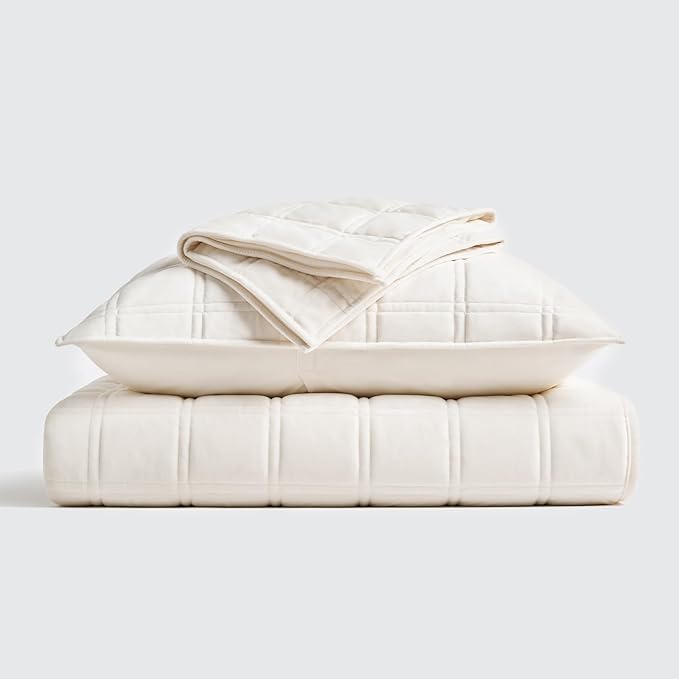 EVERGRACE 3 Pieces Luxurious Velvet Quilt King Size, Ultra Soft Bedspread Coverlet Set, Double Box Stitch Lightweight Velvet Comforter for All Season with 2 Shams, Cream White, 108"x96"