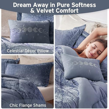 Intelligent Design Queen Comforter Set, Velvet Comforter Set , Luxury Diamond Quilting Comforter Set, Fluffy Comforter Bed Set with Decorative Pillowand 2 Shams, 4 Piece Blue, Full/Queen
